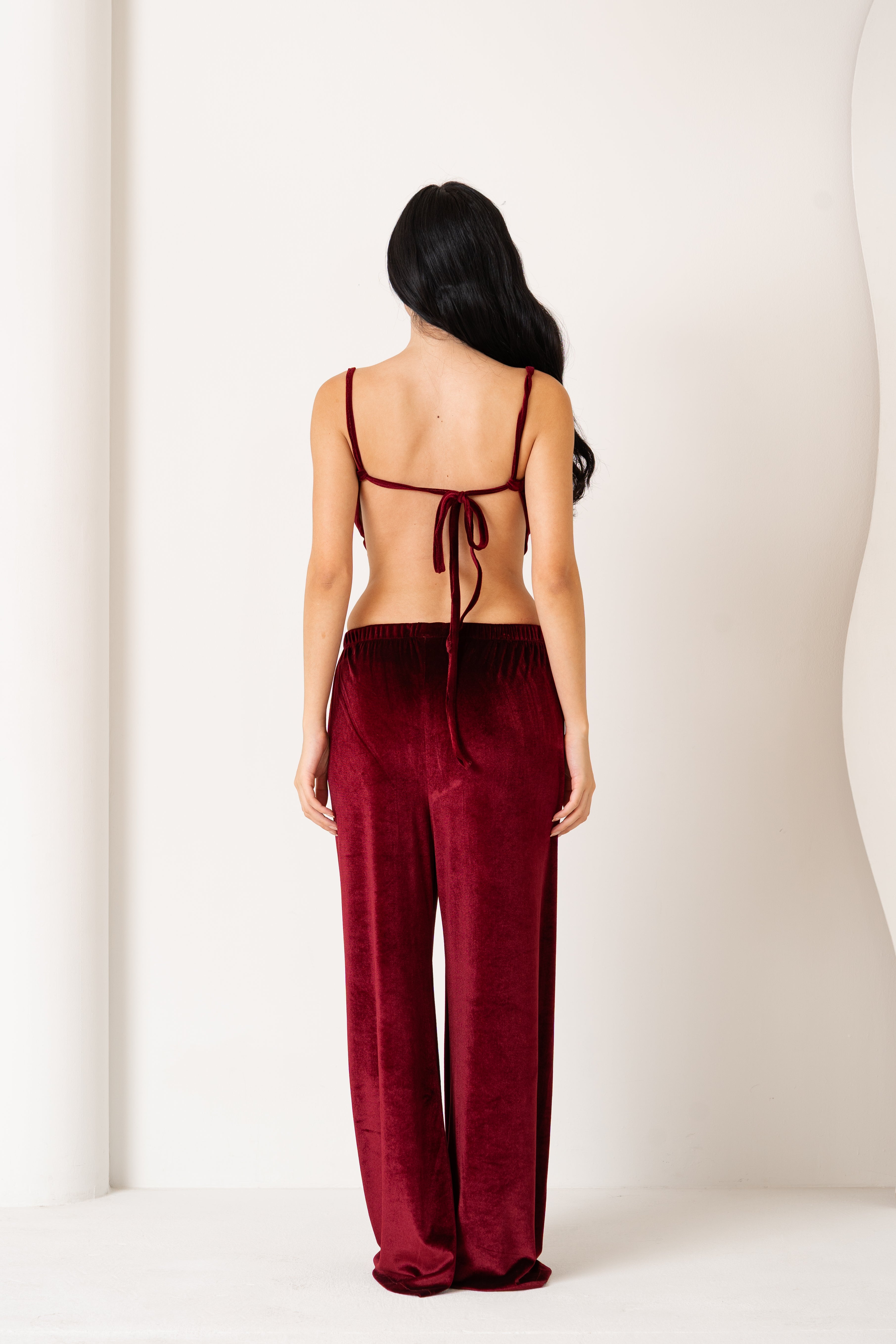Velvet V-Shaped Top And Wide Pants