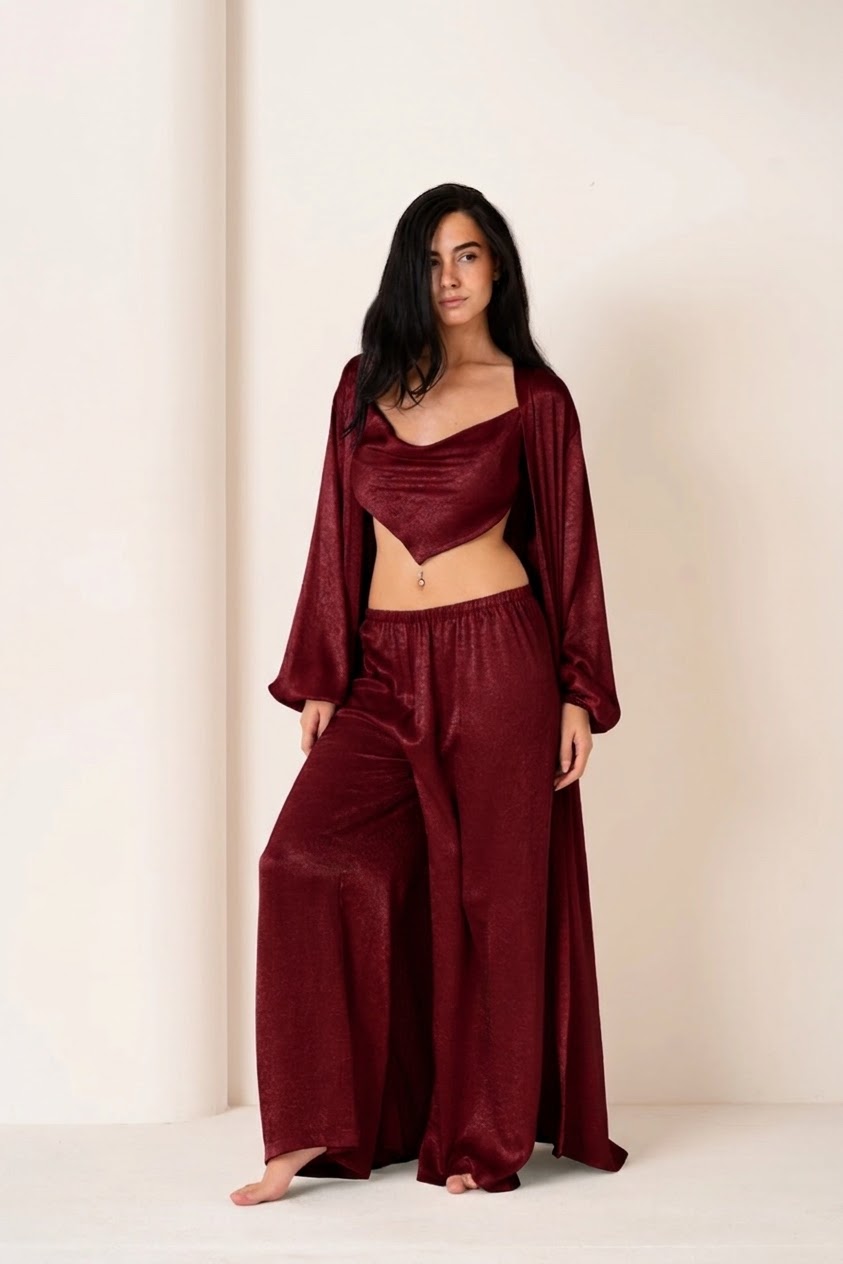 Burgundy Allure | Long Robe Full Set