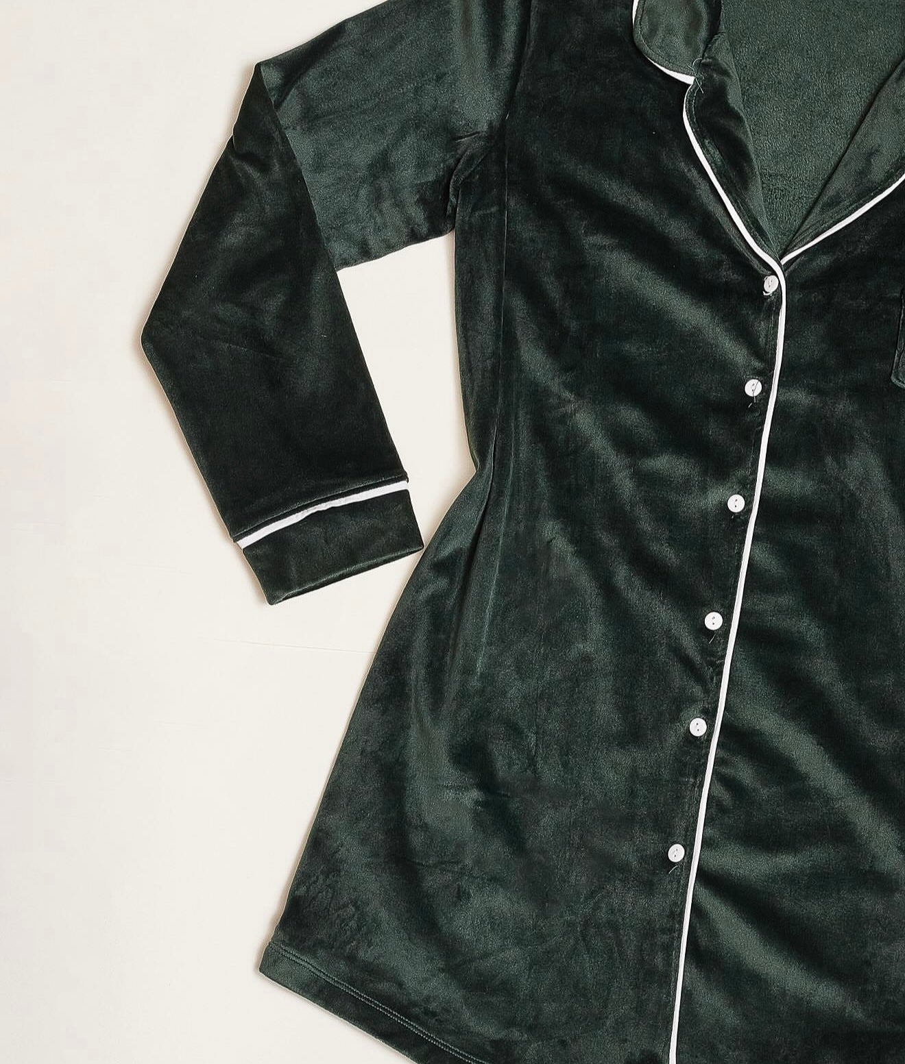 Dark Green Velvet Buttoned Night Shirt