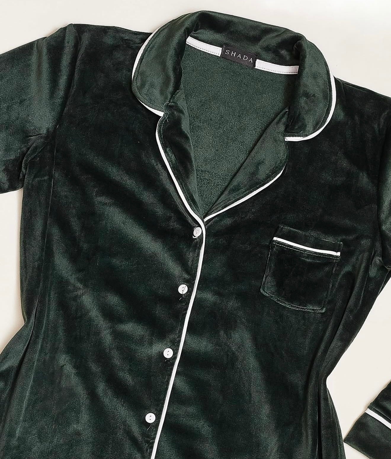 Dark Green Velvet Buttoned Night Shirt