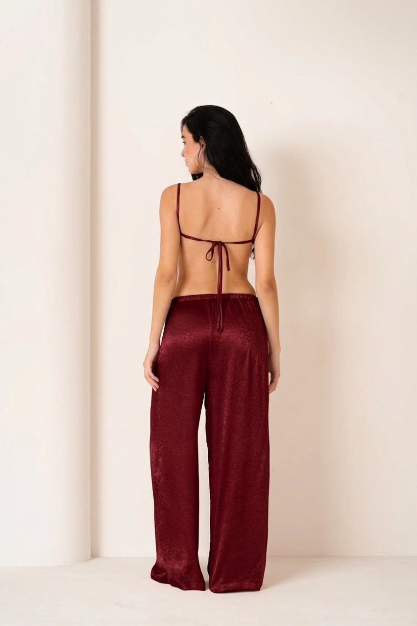 Burgundy Allure | V Shaped Top And Pants Set