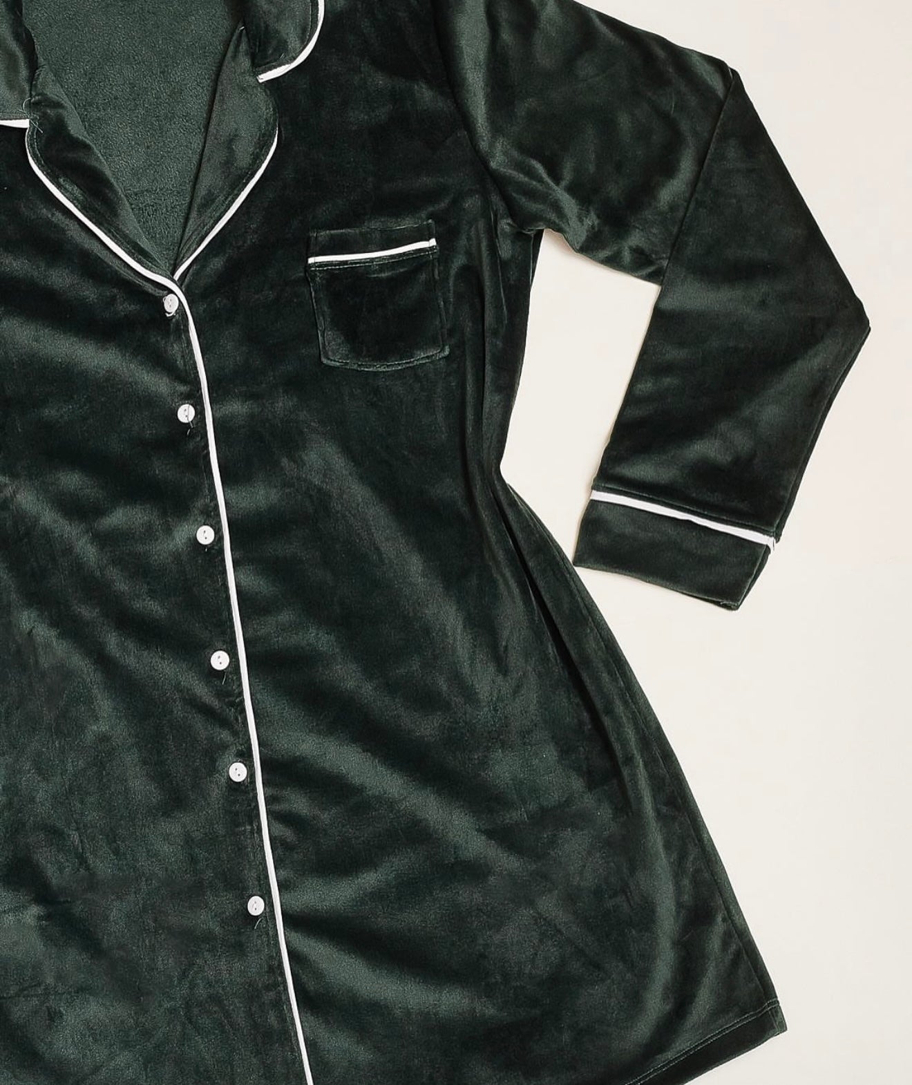 Dark Green Velvet Buttoned Night Shirt