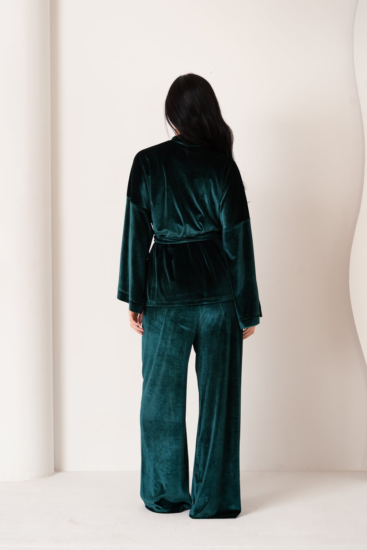 Charm Velvet Robe And Pants Set | Dark Green